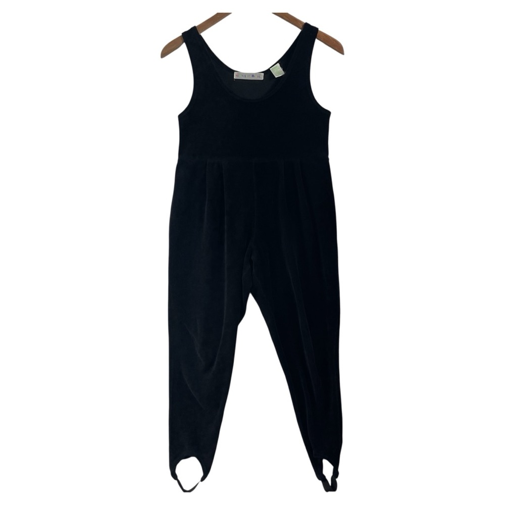 Vtg 80s Stirrup Jumpsuit Velour Girls 10-12 Black Christie Brooks 90s Girlhood
